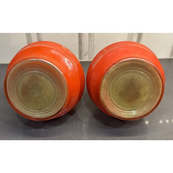 Pair Of Vintage Glass Jugs Urn Style Ribbed Globular Vases  Red 6” Tall - Picture 2 of 13